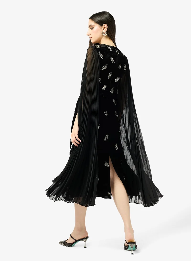 Frock And Frill  Cape Sleeve Boat Neck Midi Dress for Women | Best Price UAE